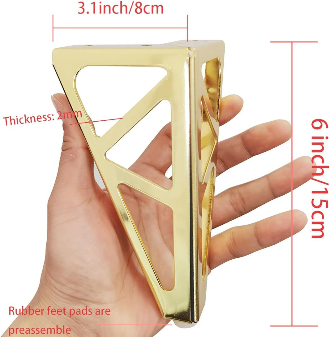 6 Inch Gold Furniture Legs Heavy Duty Metal Furniture Feet, Golden Sofa/Cabinet/