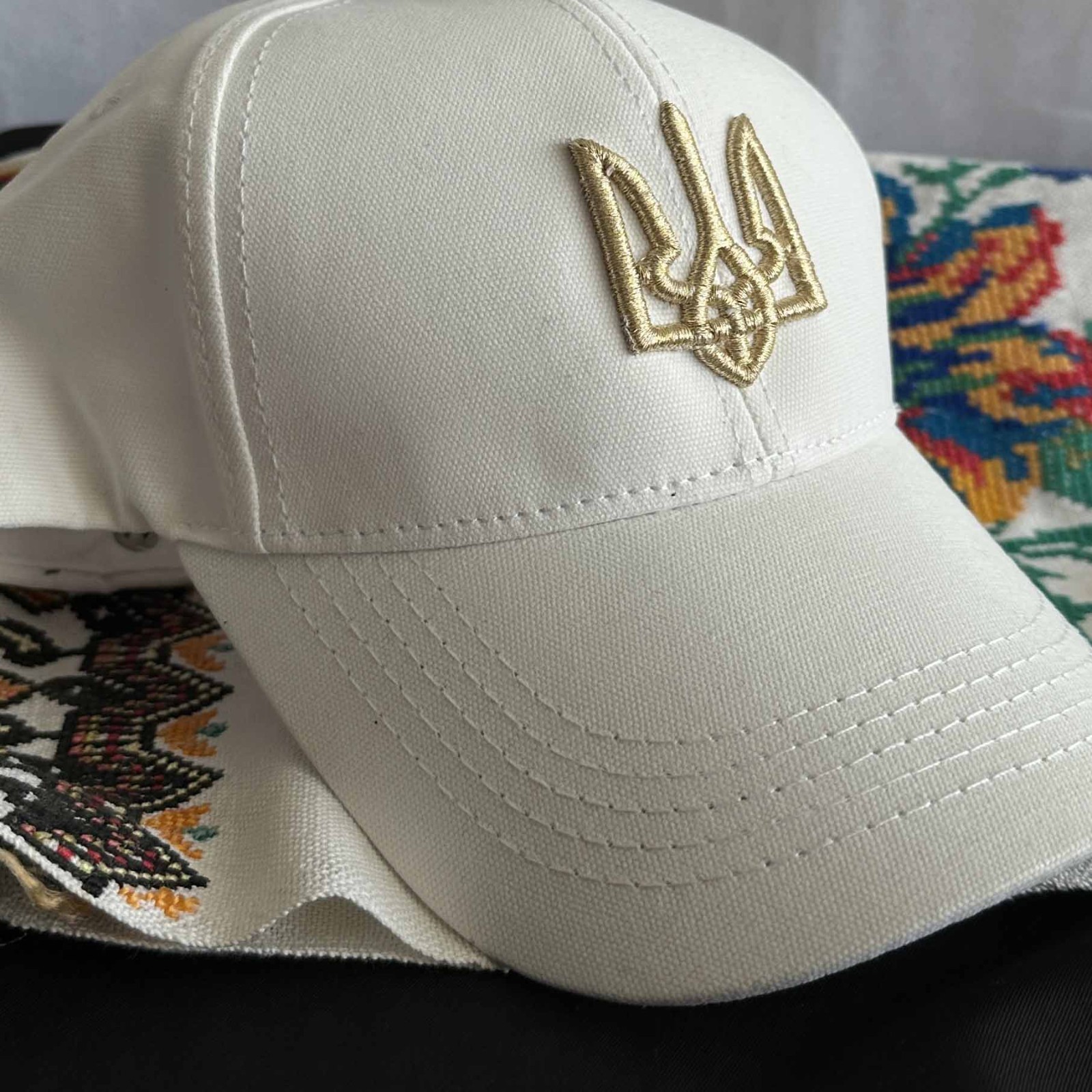 Ukrainian Cap White  with Gold Embroidery Trident UA Size: 56 - 58