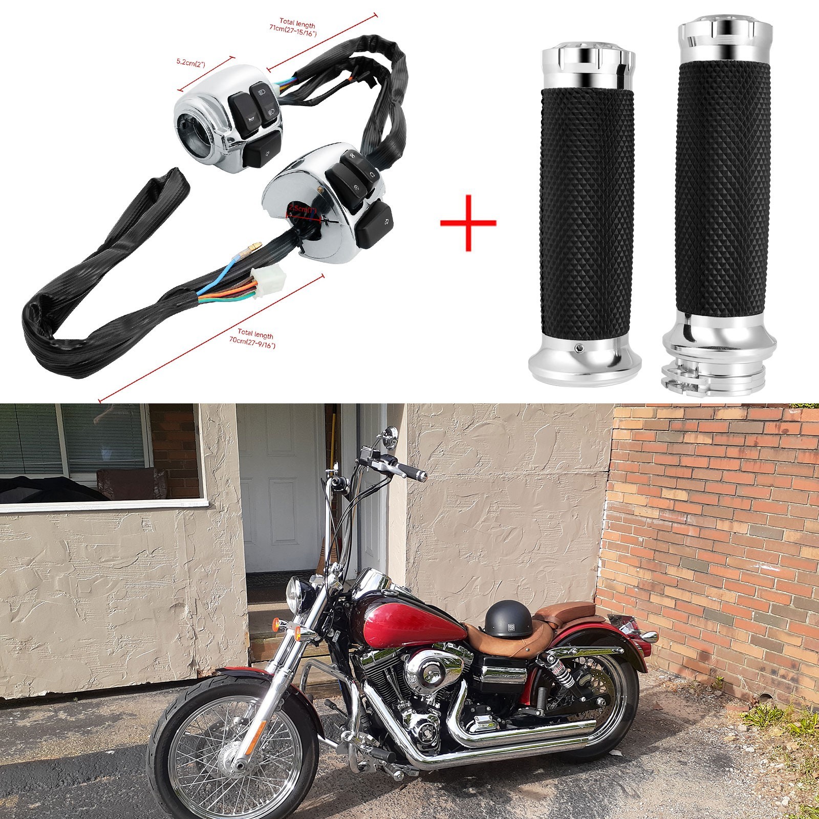 1" Handlebar Hand Grips + Switch Control For Harley Dyna Sportster Softail V-Rod