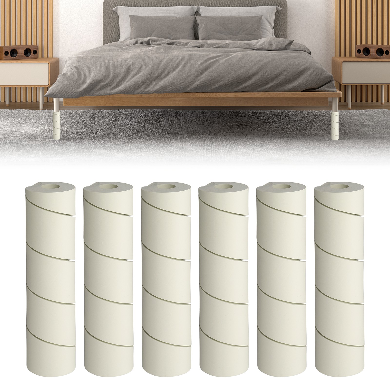 6Pcs Bed Frame Leg Covers, 0.6" Non-Adhesive Bed Frame Toe Protectors, White