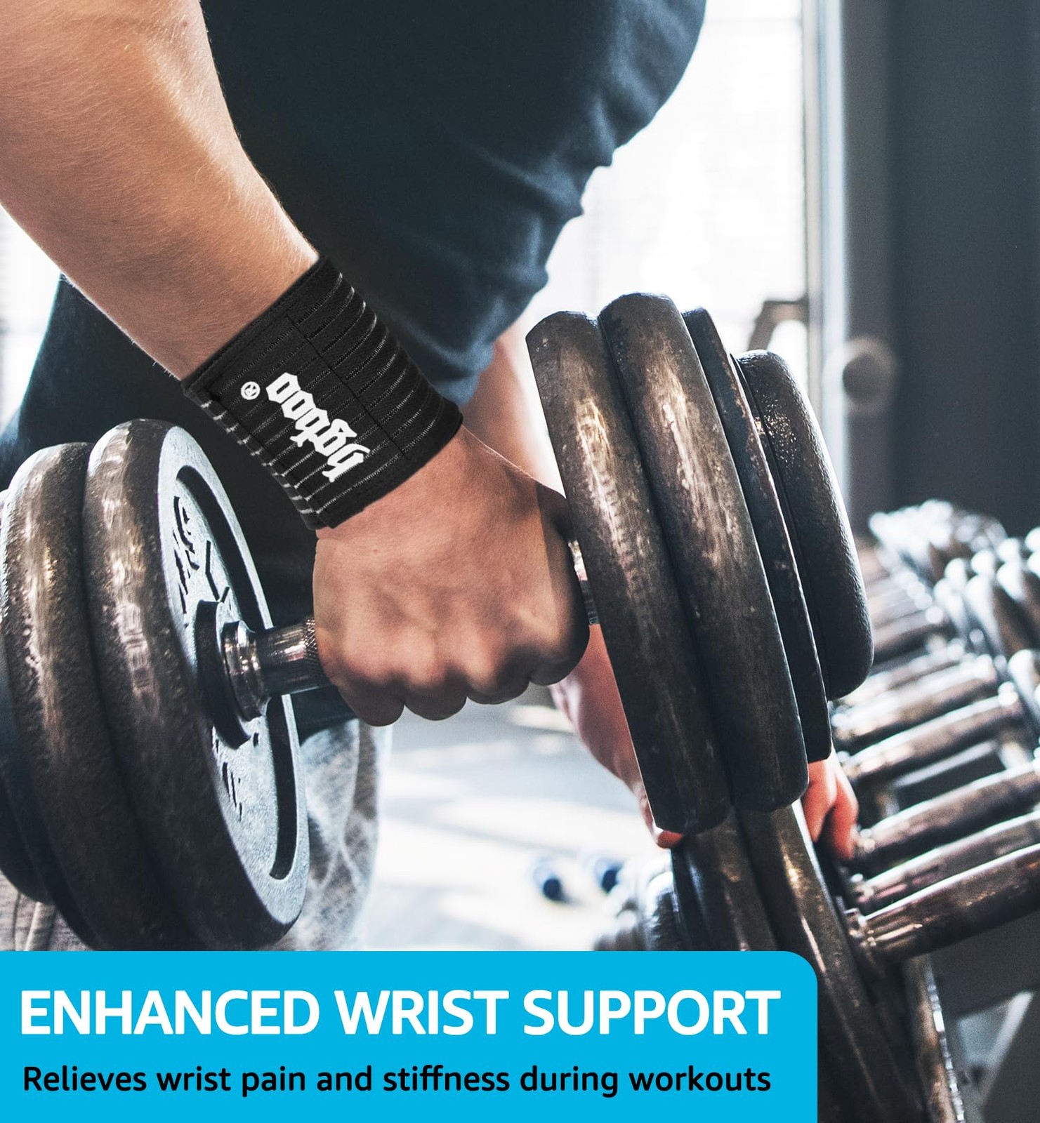 HGBOO Compression Wrist Bands (2 PCS), High-Elastic Straps Wraps Black