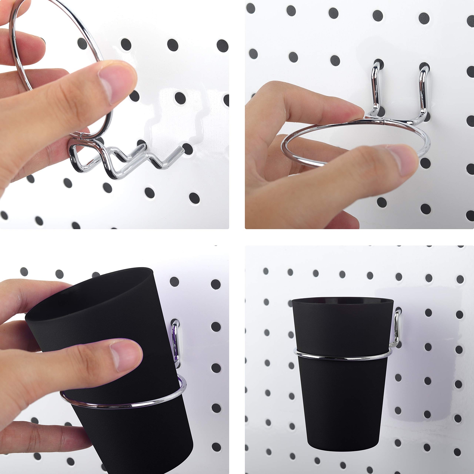 Kuhome 6 Sets Pegboard Hooks with Pegboard Cups, Ring Style Pegboard Bins with