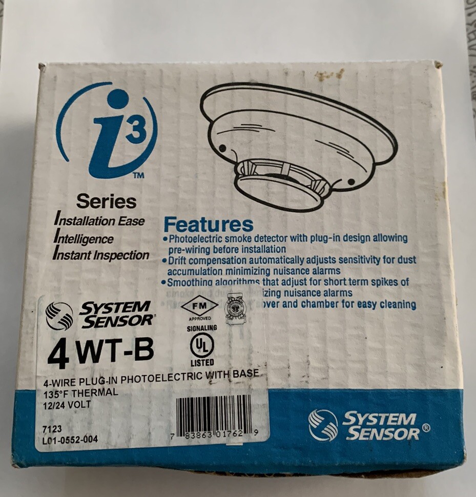 System Sensor i3 Series (4 WT-B) 4-Wire Plug-In Photoelectric Smoke Detector