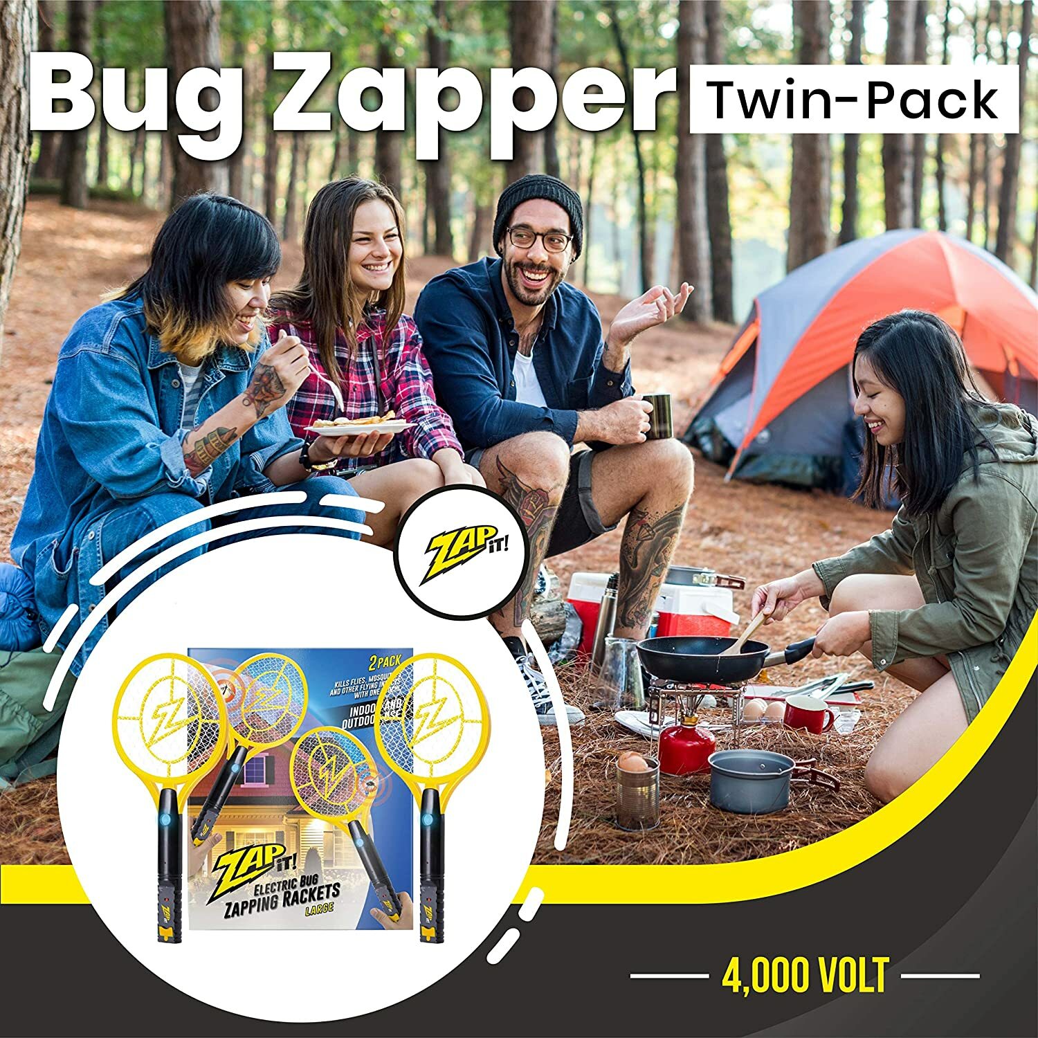 2-Pack ZAP IT! Bug Zapper Rechargeable Mosquito Fly Killer 4000 Volt Large Twin