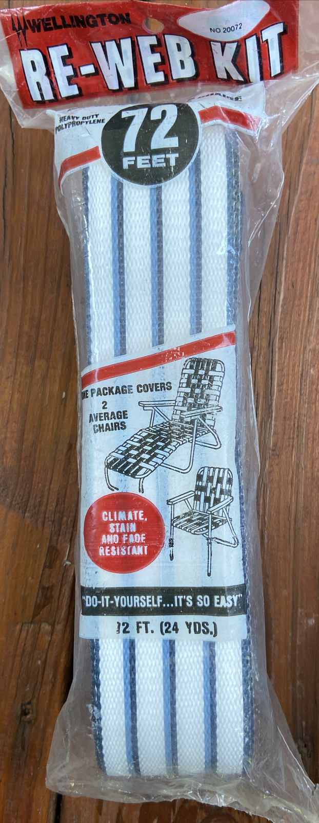 Vtg Wellington Re Webbing Kit For Lawn Chairs Blue White Striped 72 Feet Sealed