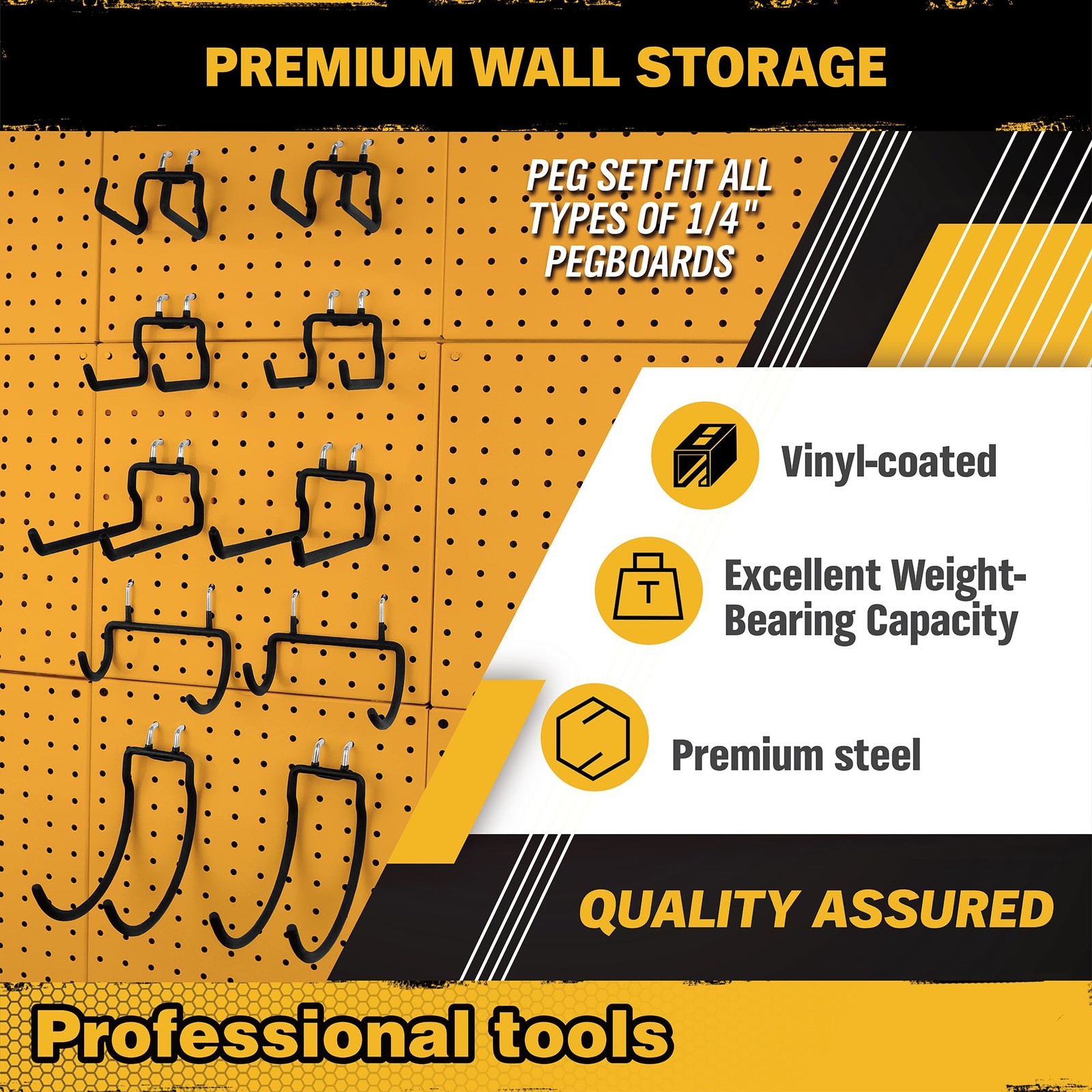 ELEAD 12-Piece Pegboard Hooks with Extension Straps, 12PCS, Black