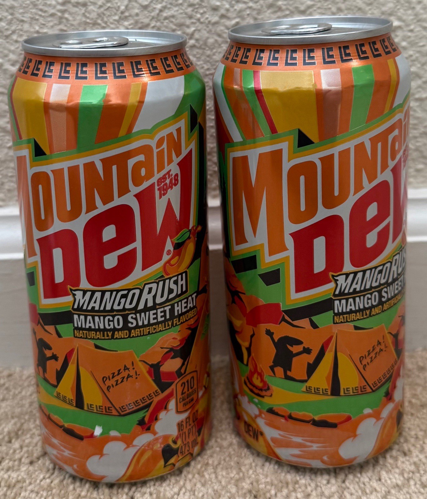 2x Mountain Dew Mango Rush Sealed 16oz Cans - Mango Sweet Heat