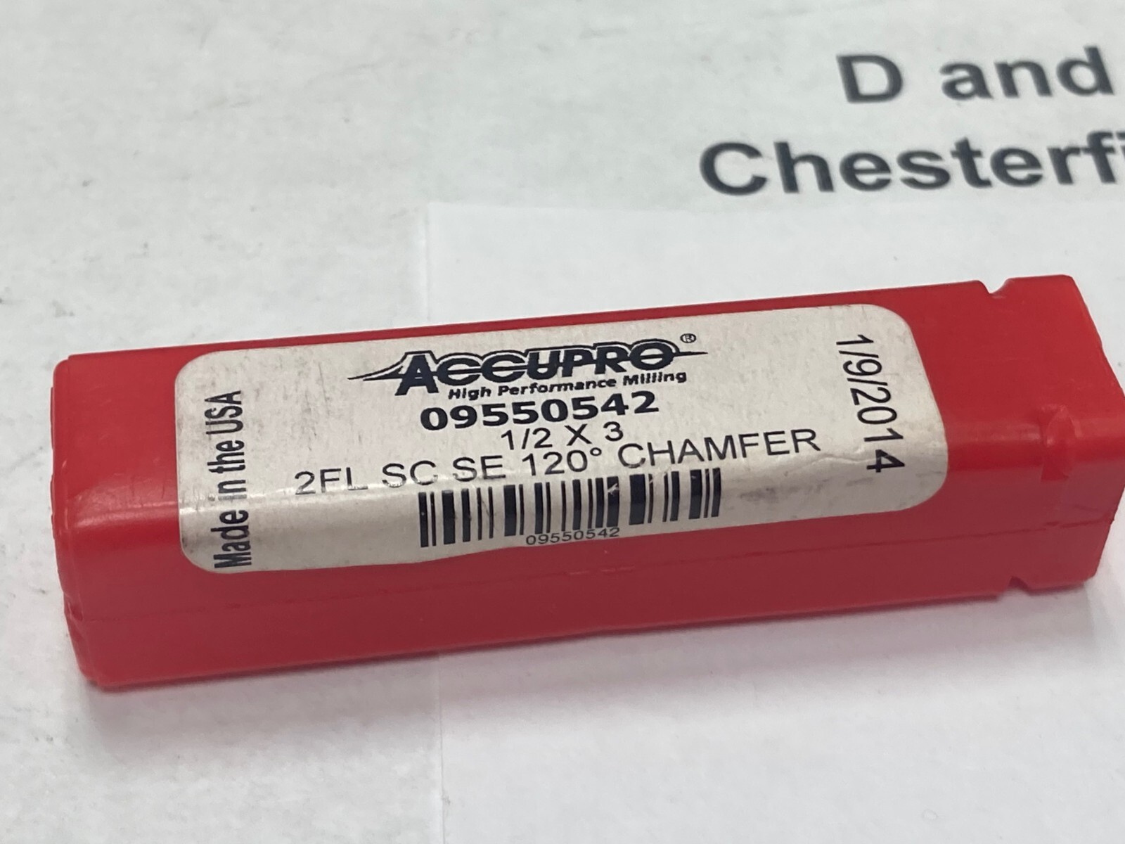 Accupro 925000120, 1/2", 2-Flute, Single End, Solid Carbide Chamfer Mill, USA