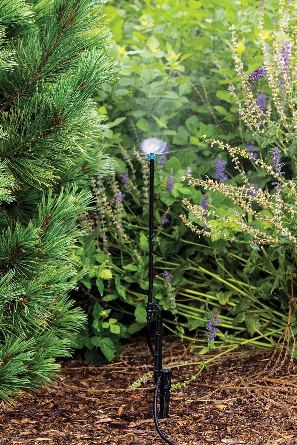 Efficient Drip Irrigation Fan Spray on Adjustable Riser Stake, 180° Pattern