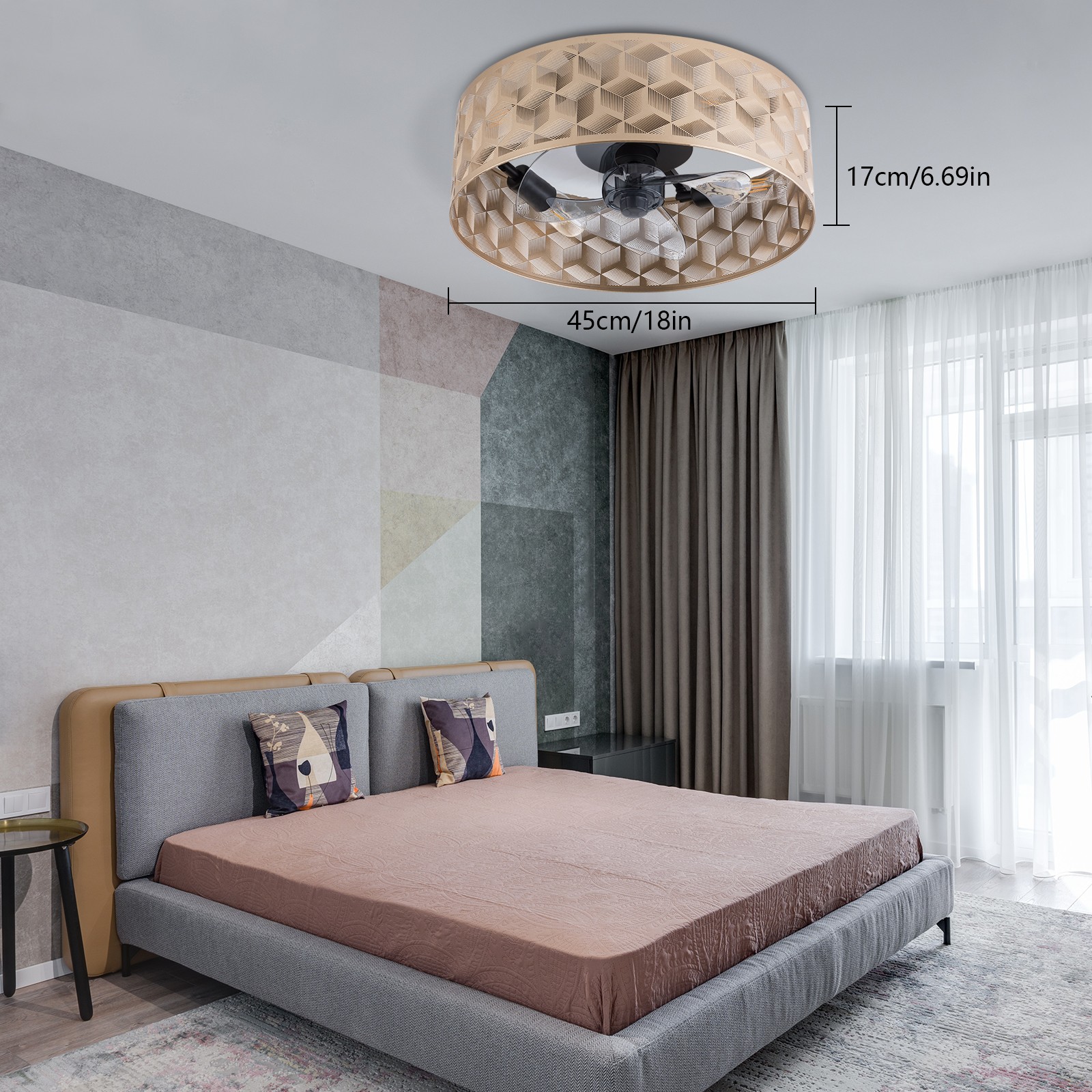 Modern Round Low Profile Ceiling Fan Light with Remote Control – 18" Indoor