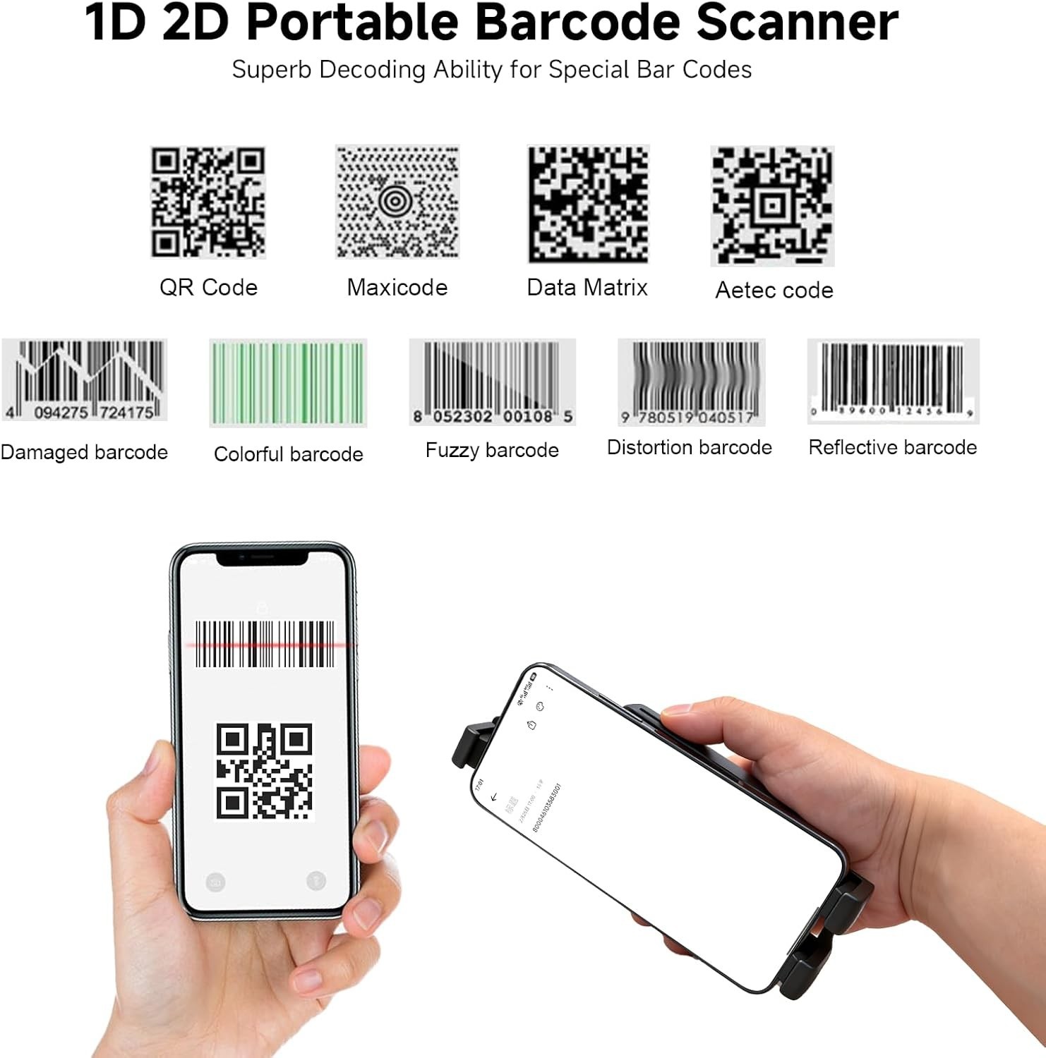 Sumicor Back Clip Bluetooth Barcode Scanner, 3 in 1 Bluetooth 5.2 & 2.4G 193