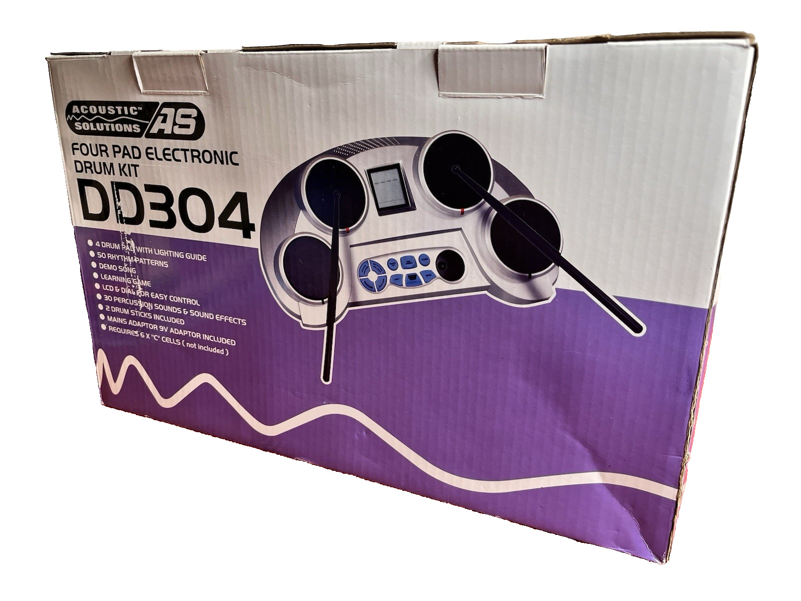 Acoustic Solutions DD304 Four Pad Electronic Drum Kit - New Sticks