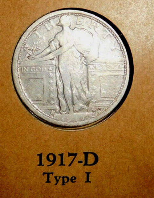 1917 D Type 1 Early Silver Liberty Standing Quarter VG  Fine Wayte Raymond Tone