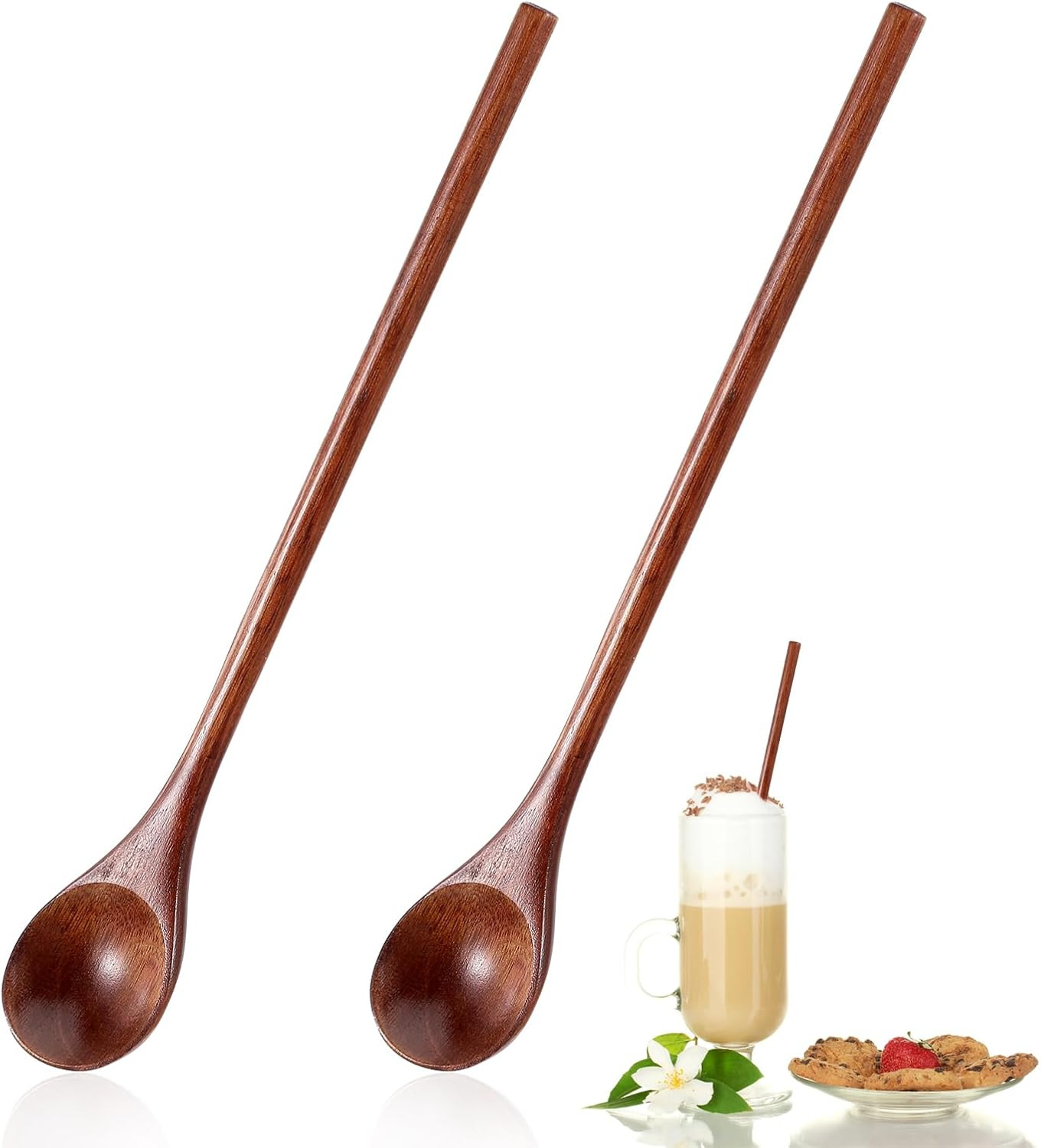 2 Pcs Long Wooden Spoon,Wooden Honey Spoon,7.8 Inch Wood Mixing Spoons for Coffe