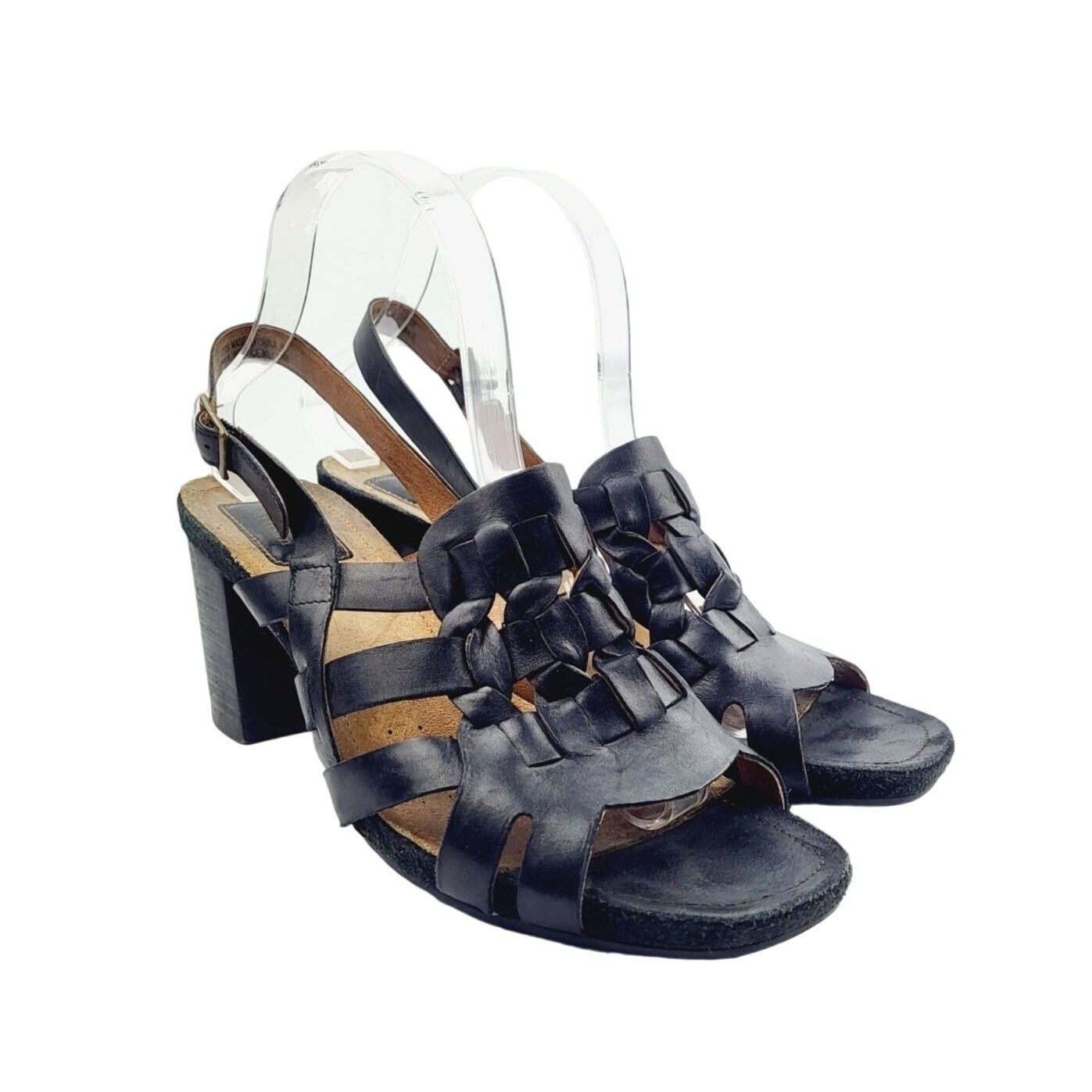 CLARKS Womens Black Crisscross Straps Round Toe Block Heel Dress Sandals Size 9