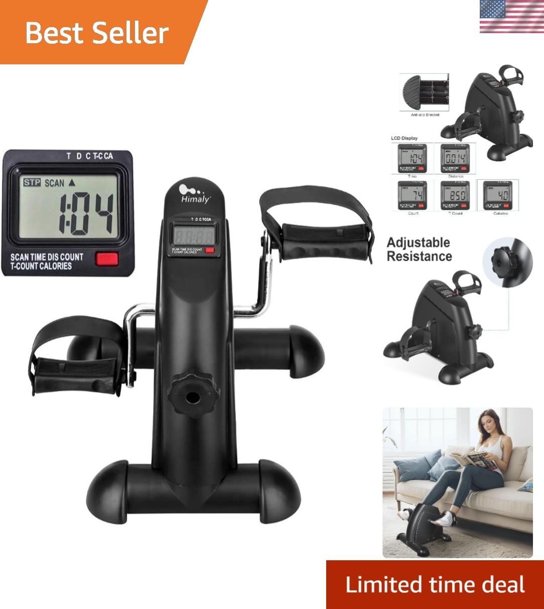 Digital LCD Mini Exercise Bike with 8 Resistance Levels for Efficient Workouts