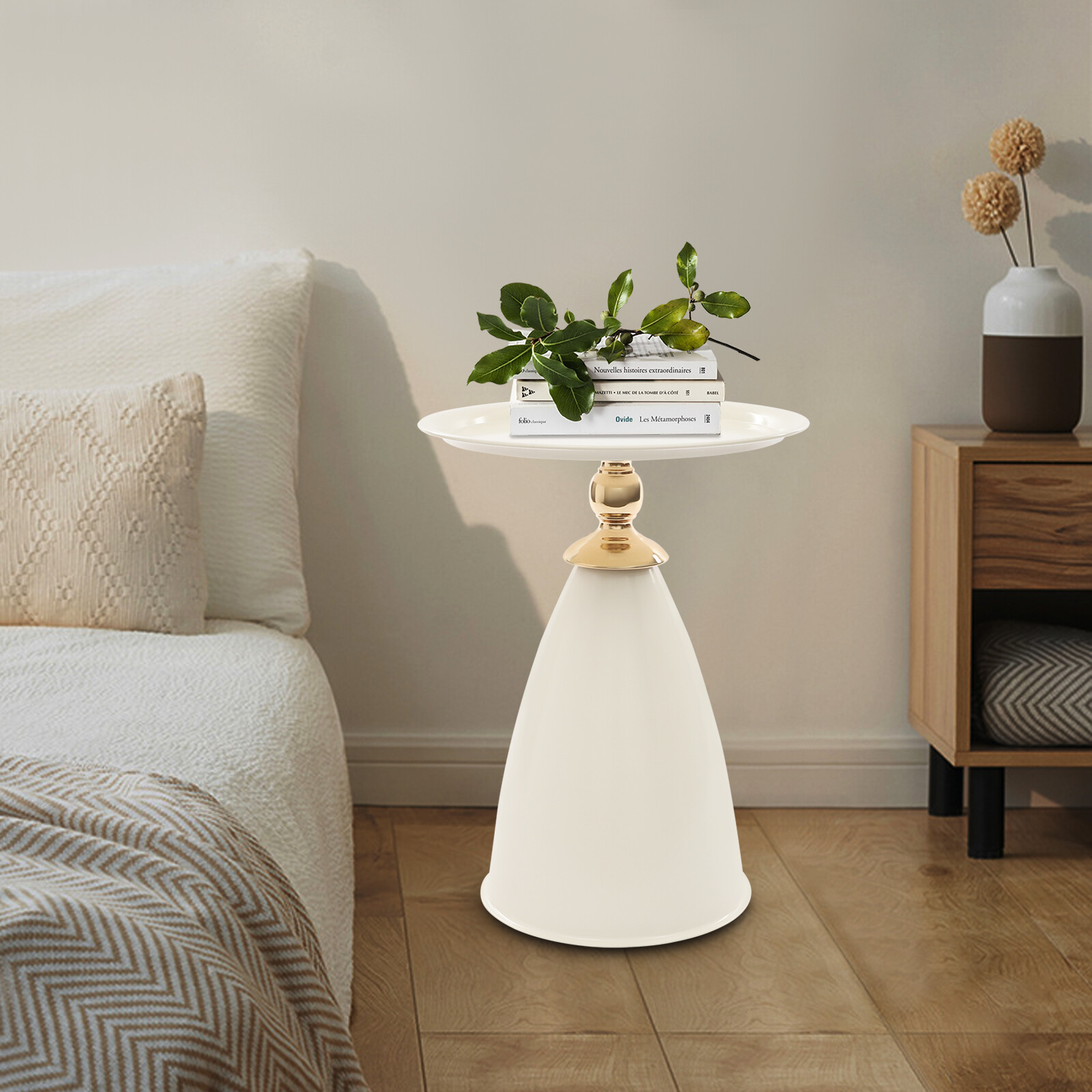 Small Round Side Table 55cm Side Table for Small Spaces Modern Couch End Table