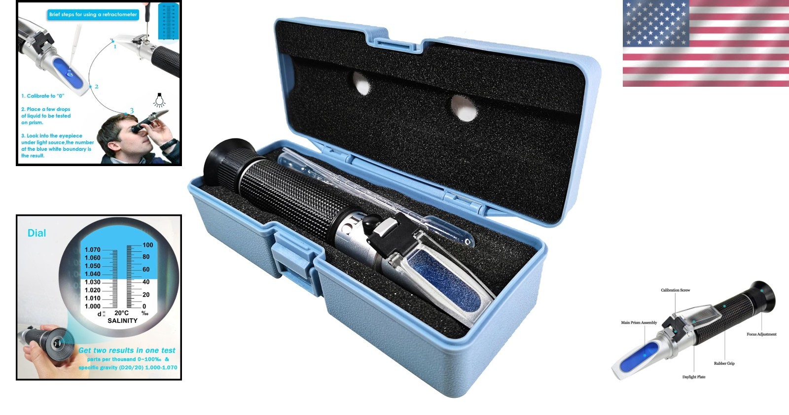 Durable Chrome Salinity Refractometer with Automatic Temperature Compensation