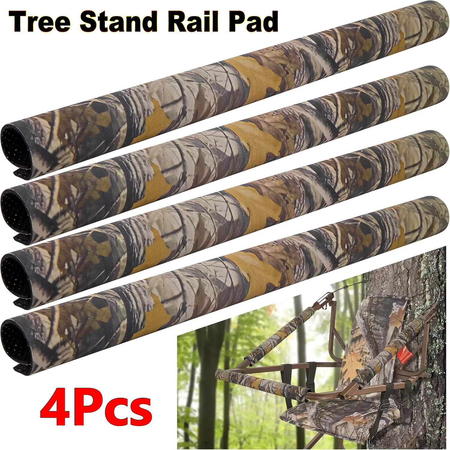 4Pcs 19.6"X5.3" Tree Stand Rail Pads, Shooting Rail Pads -Timber Camo Waterproof