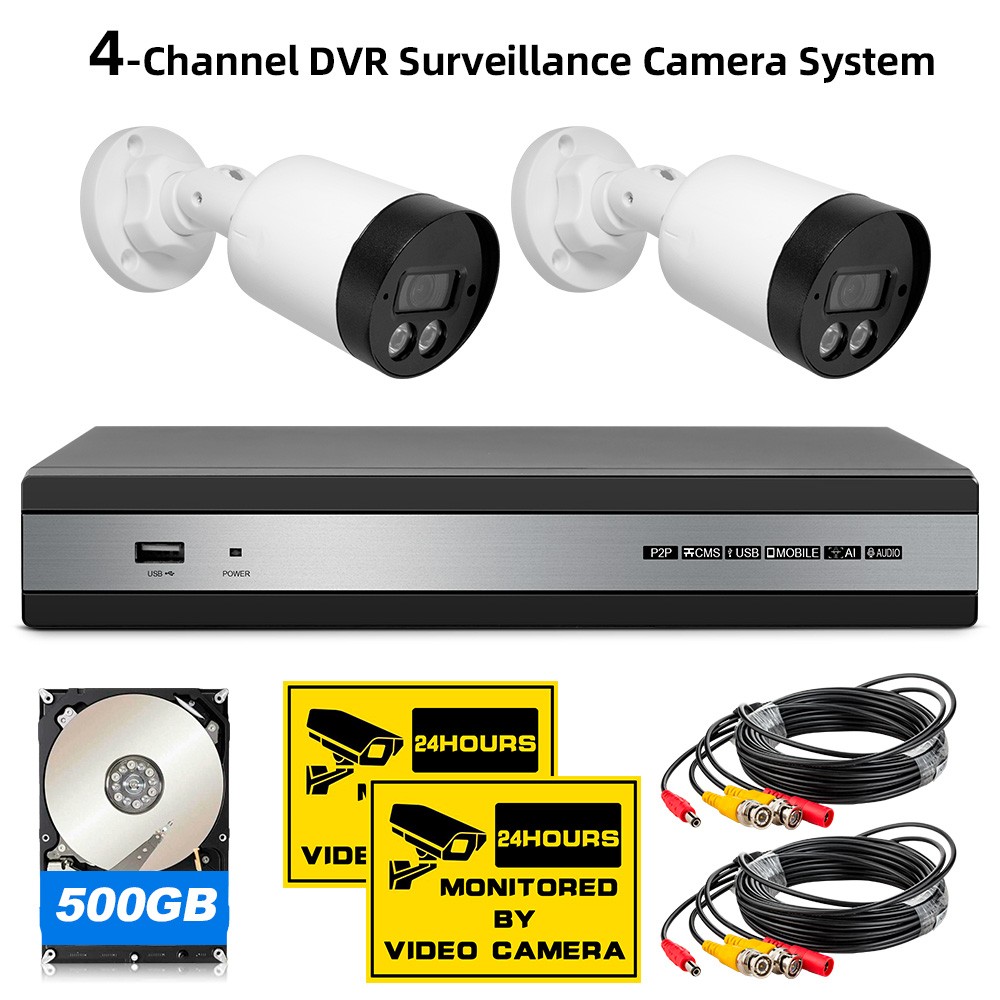 4CH DVR Security Camera System 5MP Cameras 500GB HDD 15M Coaxial CCTV Cable Kit