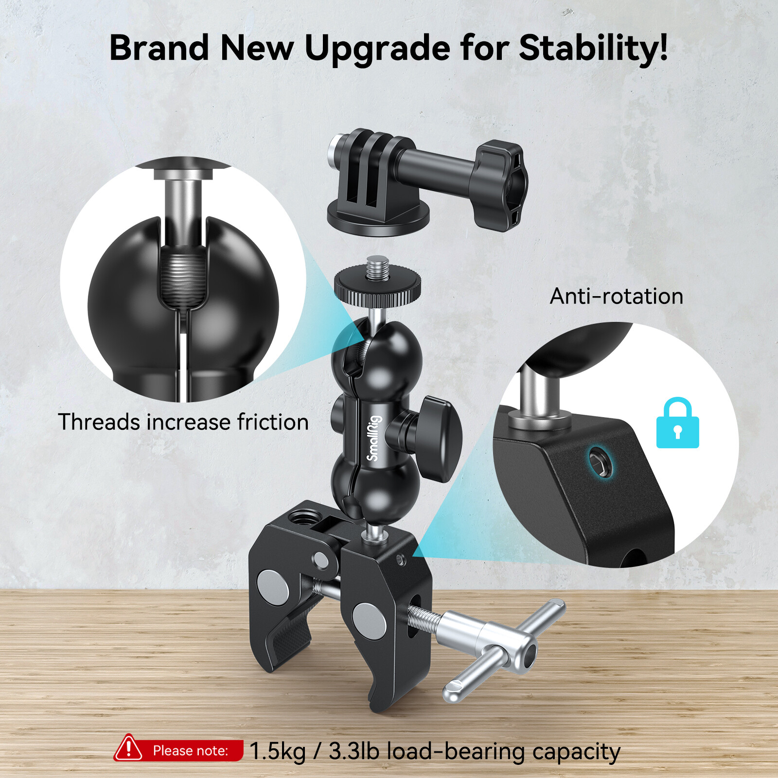 SmallRig Cool Ballhead Arm Super Camera Clamp Mount Double Ball Adapter 1138