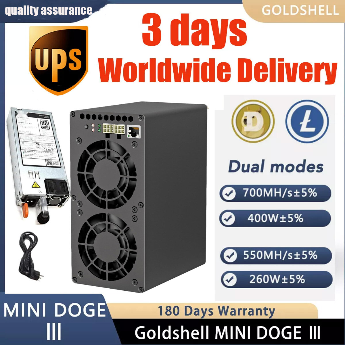 Goldshell Mini Doge3 III  Scrypt Miner 700Mh/s 400W  with PSU In Stock