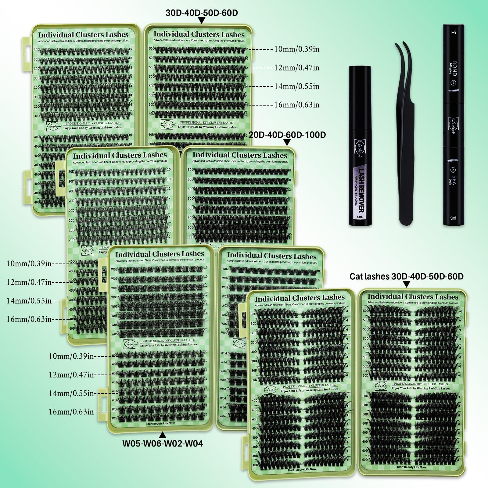 LASHSUN Lash Clusters Kit Wispy Eyelash 2304PCS 4 Boxes Kit-1