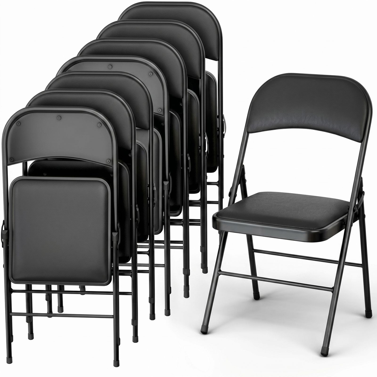 USED Leather Padded Folding Chair Sturdy Metal Foldable Seat Home Office Outdoor