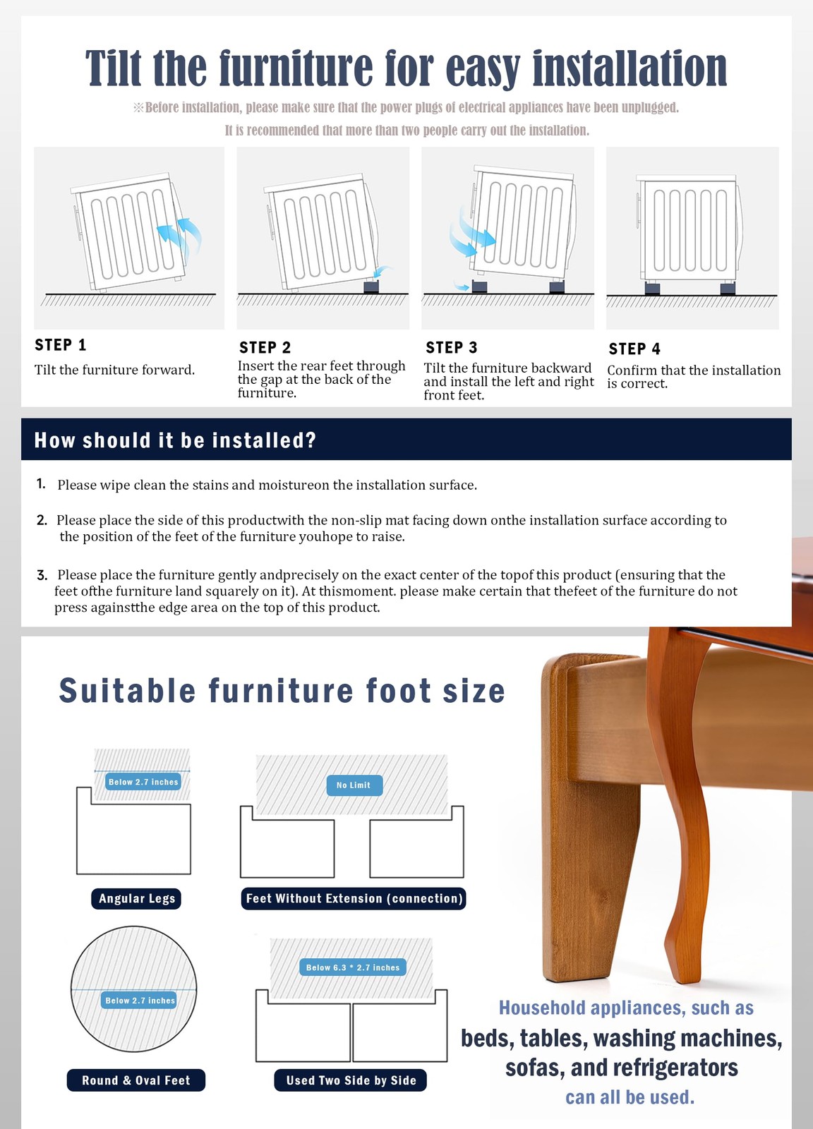 EclatBain Bed Risers Furniture Risers HeavyDuty Rectangular Adjustable Block ...