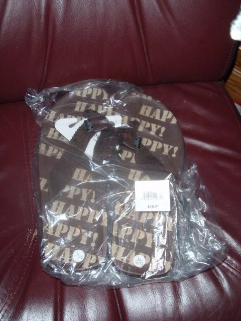 DUCK DYNASTY Flip Flops Thongs Happy Happy Sandals Faux Brown SZ LARGE  11/12
