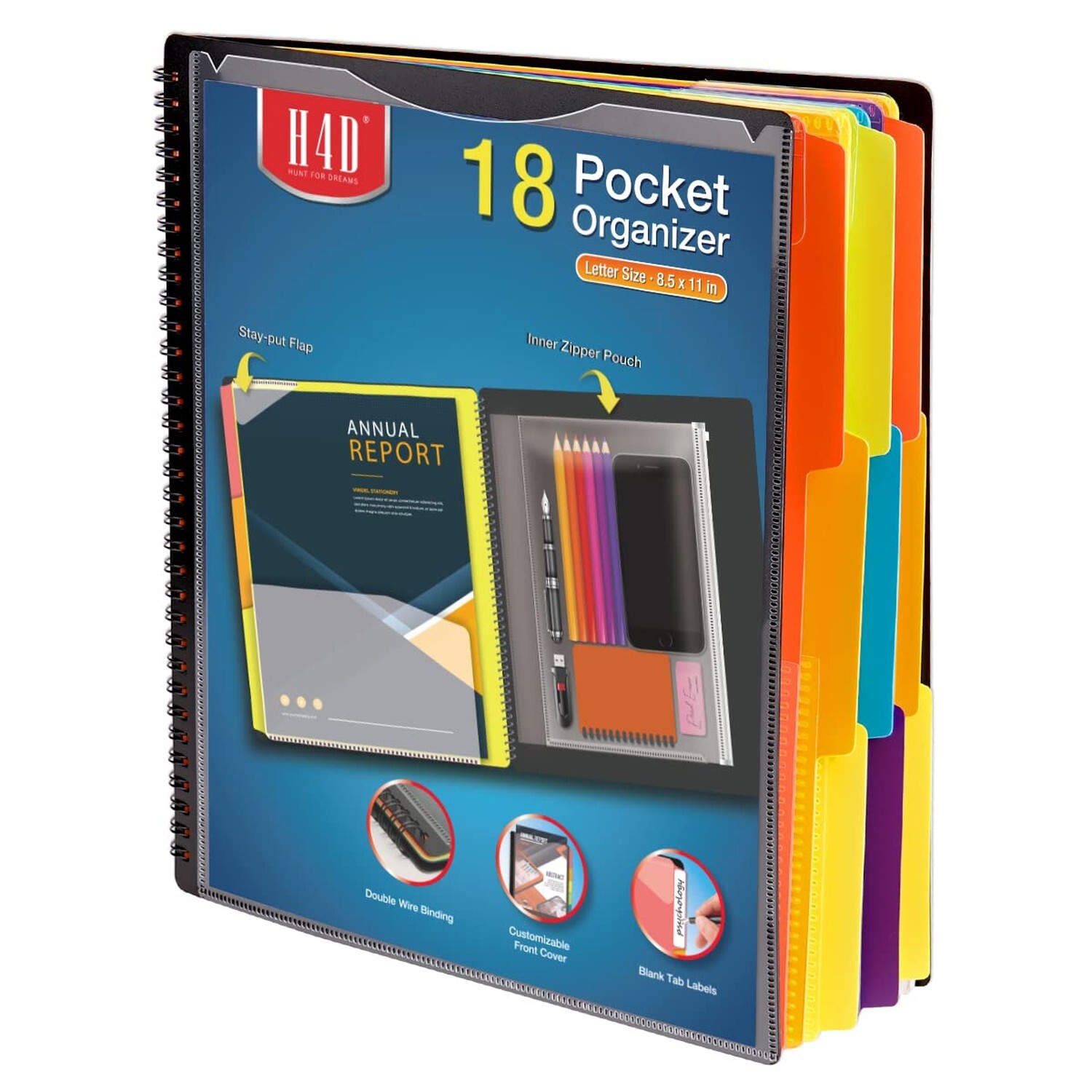 18 Pocket Poly Project Organizer, Spiral Multi Pocket Folder Organizer with P...