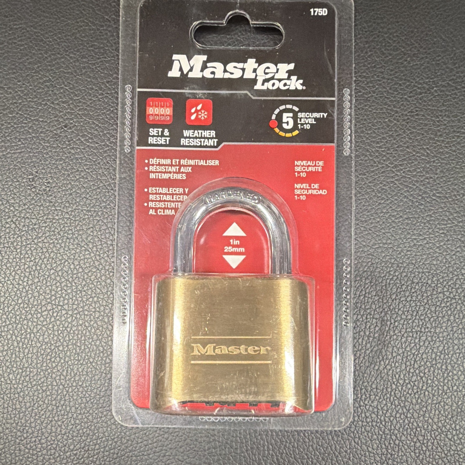Master Lock 175D Resettable Combo Brass Padlock Steel Shackle 2in Indoor/Outdoor