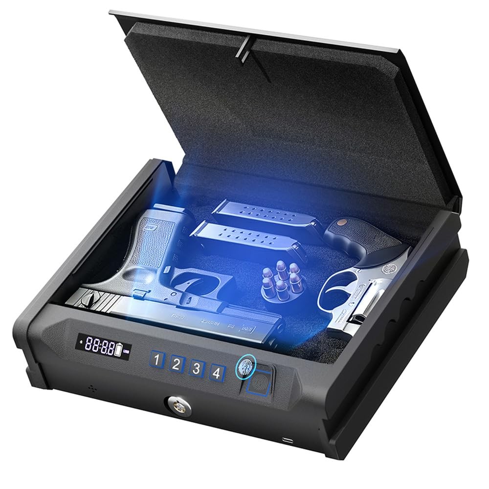 Biometric Quick Access Safe for 2 Pistols,3 Ways Unlock Fingerprint Digital P...