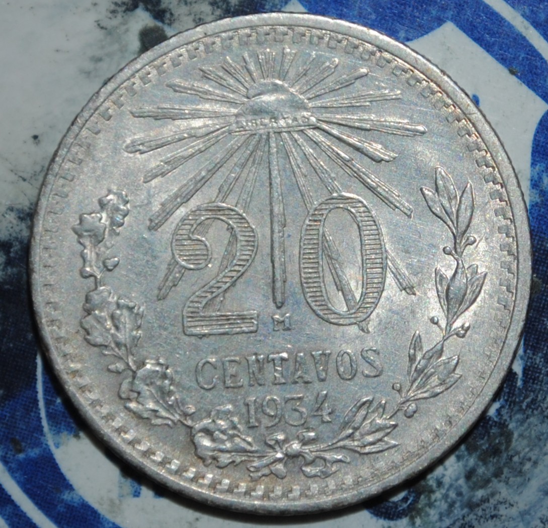MEXICO  Silver 20 Centavos 1934  {{{D014