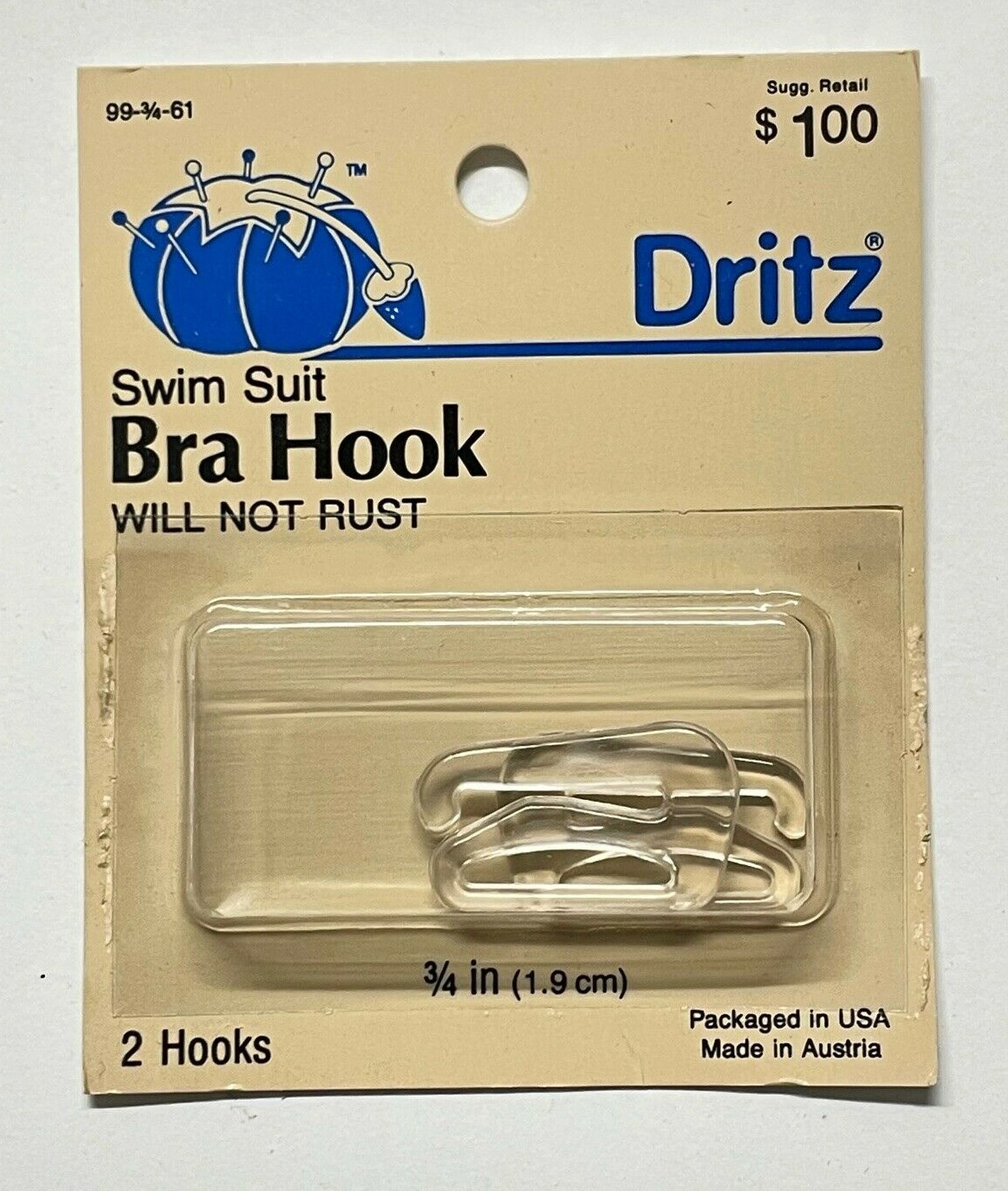 1 Pair Swim Suit & Lingerie Bra Hooks 3/4" Clear plastic Dritz