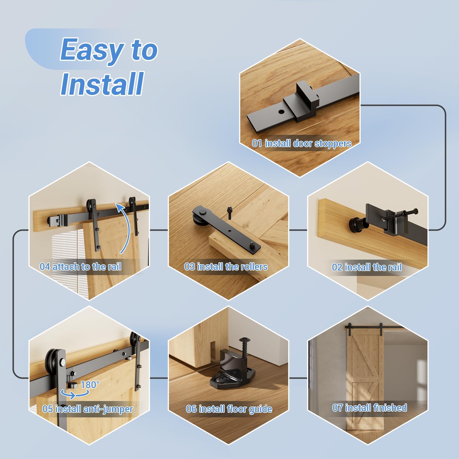 CCJH 6FT Heavy Duty Sturdy Sliding Barn Door 6ft for 1 Door, I Shape Roller