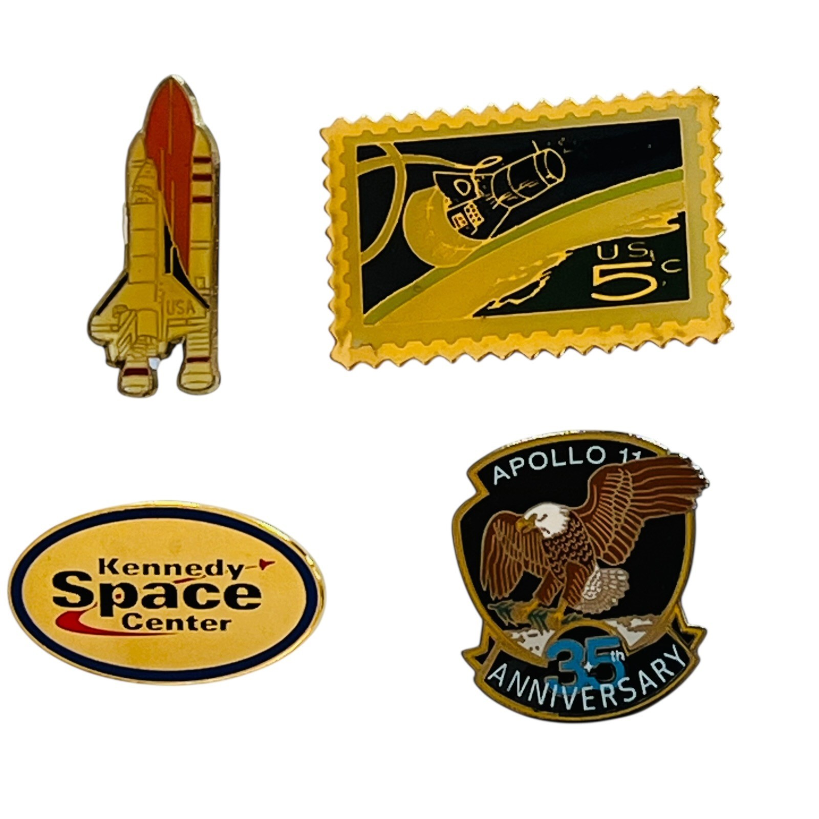 Lot of 4 Vintage NASA Lapel Pins Kennedy Space Center Apollo 11 Souvenirs