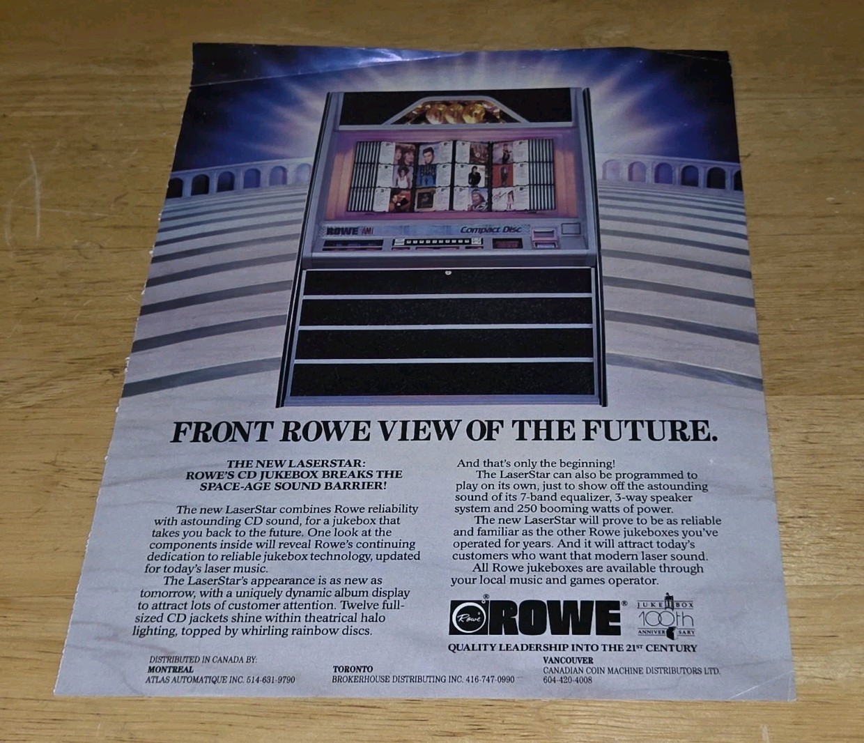 VTG Rowe Laserstar Cd Jukebox FLYER AD Original Music Promo VIEW OF THE FUTURE