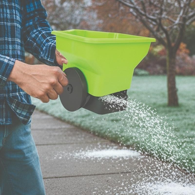 Handheld Broadcast Spreader 3qt. Hopper Adjustable Flow Fertilizer Seed Ice Melt