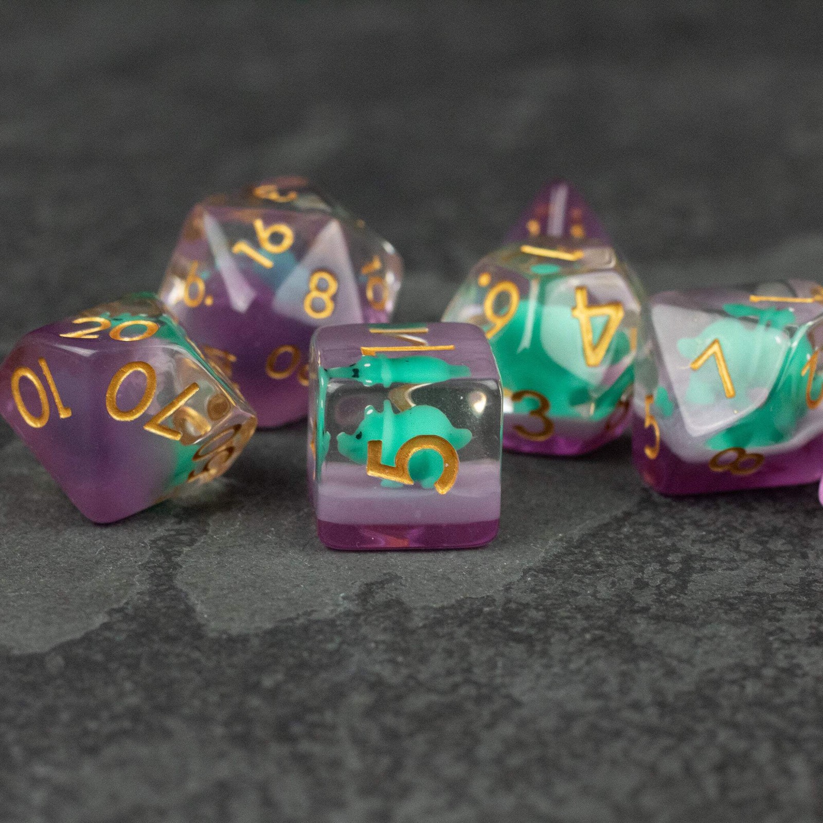 Green Triceratops Dice Set