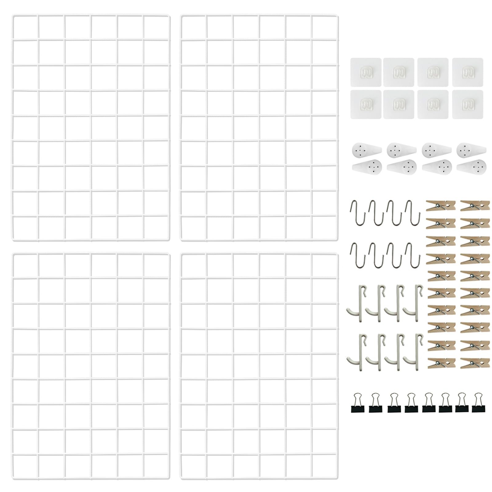 4 Pack Metal Grid Wall Panel Photo Display Organizer 17.3x11.8 Inch White