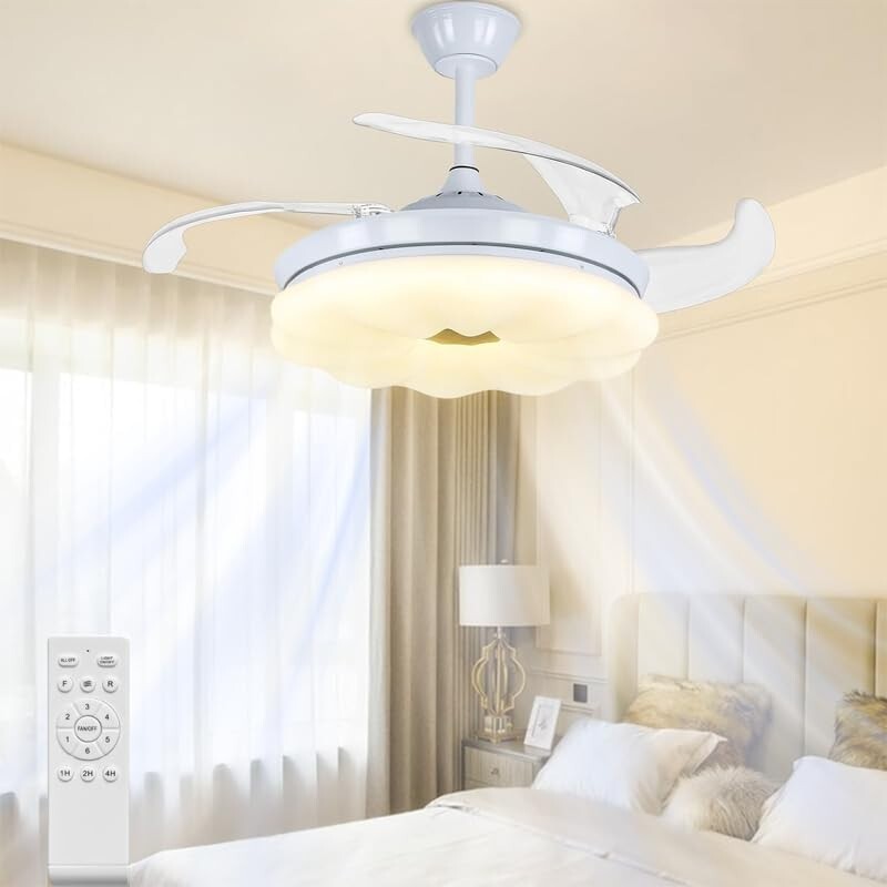 42''Ceiling Fan with Lights,Retractable Remote, 6-Speed Noiseless DC Motor White