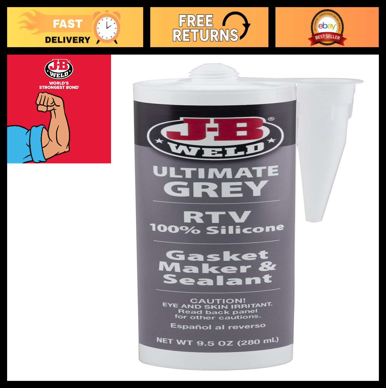 Ultimate Grey RTV Silicone Gasket Maker & Sealant - 9.5 oz - High-Performance Ad