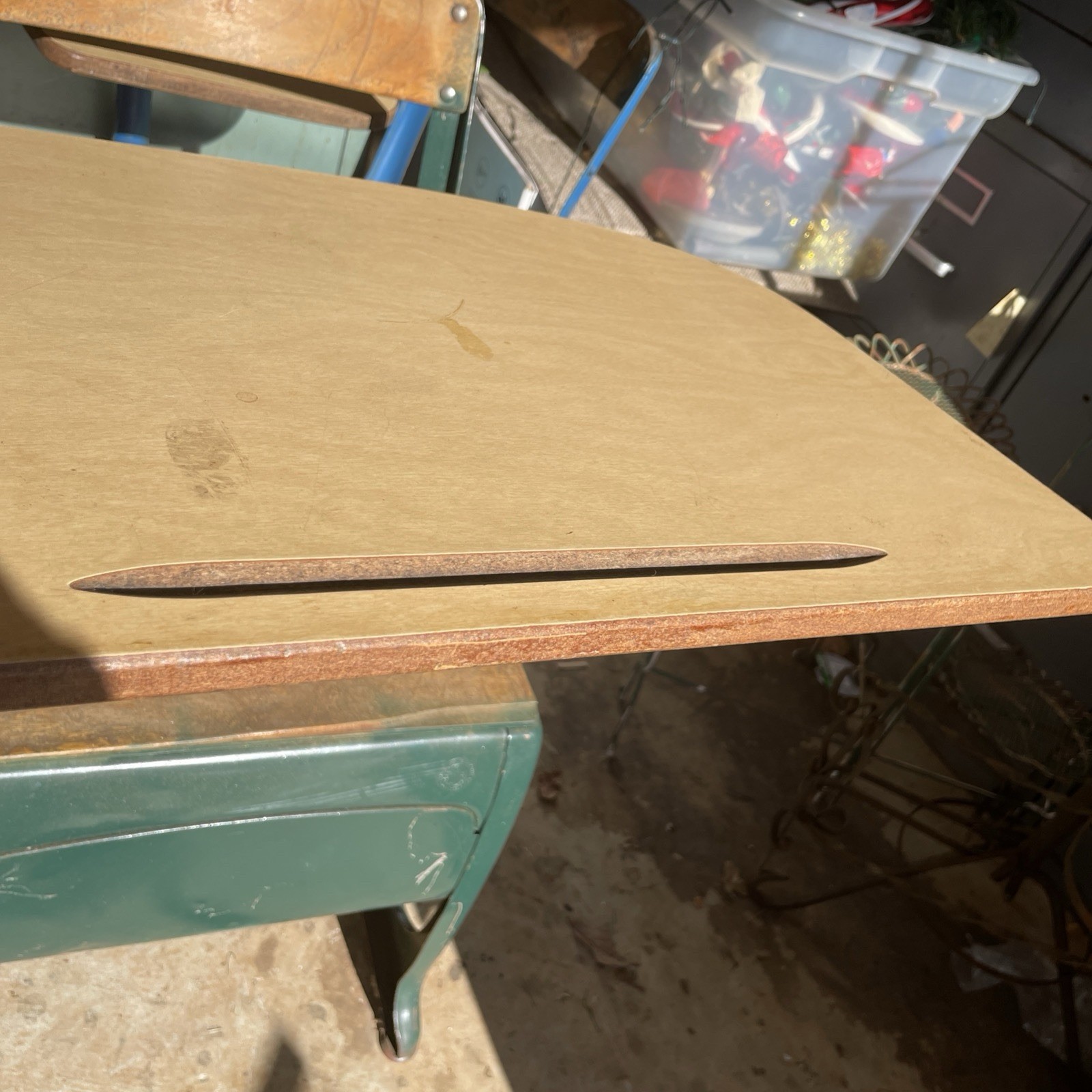 Antique Children’s School Desk. Wood Seat /back.steel Frame. storage under.