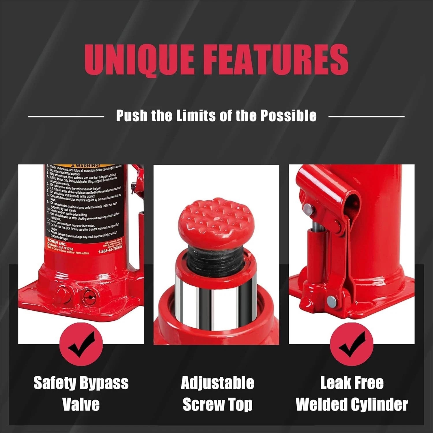 T90203B Hydraulic Welded Bottle Jack, 2 Ton 4,000 lb Capacity, Red