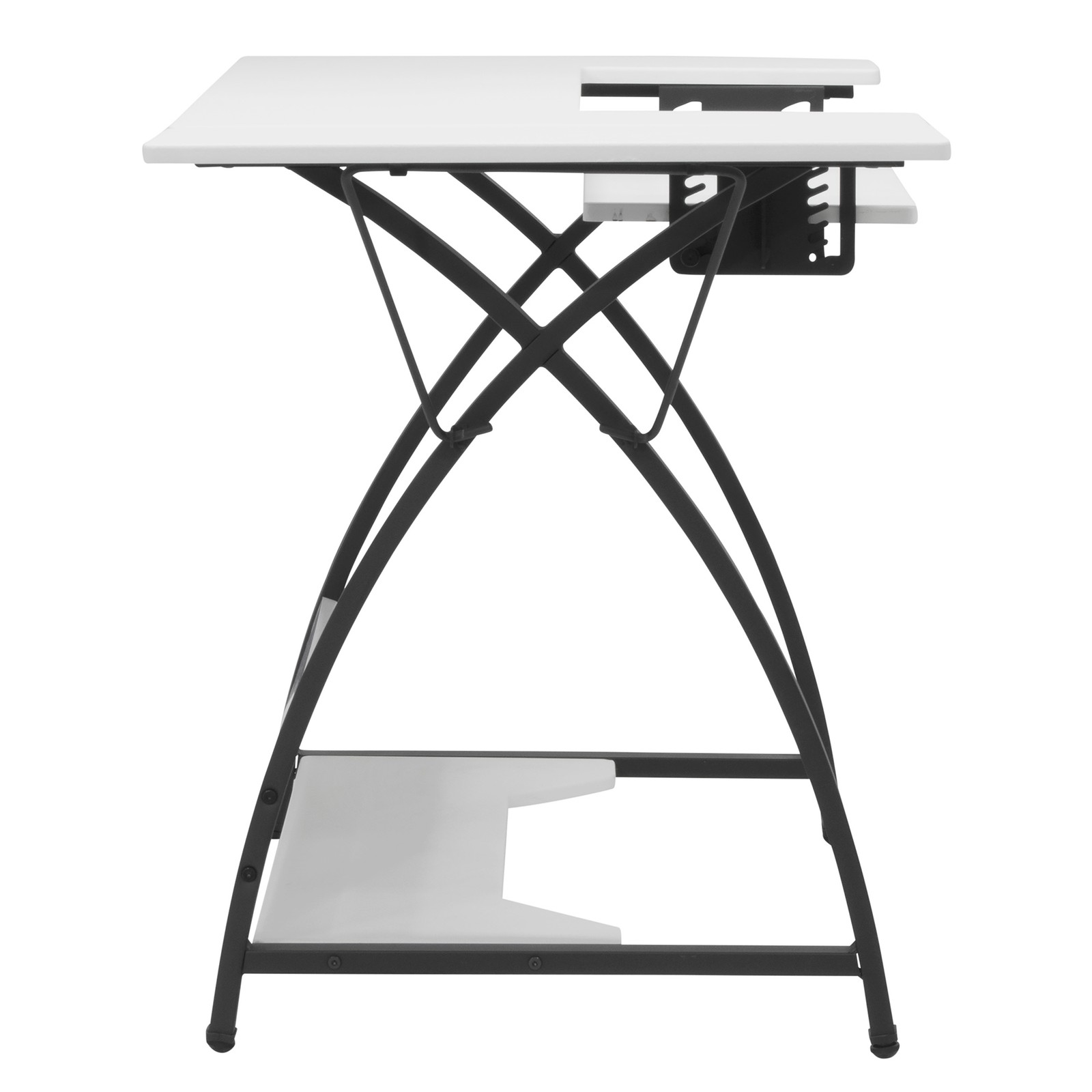 Sew Ready Comet Plus Hobby and Sewing Table with Side & Lower Shelf, Black/White