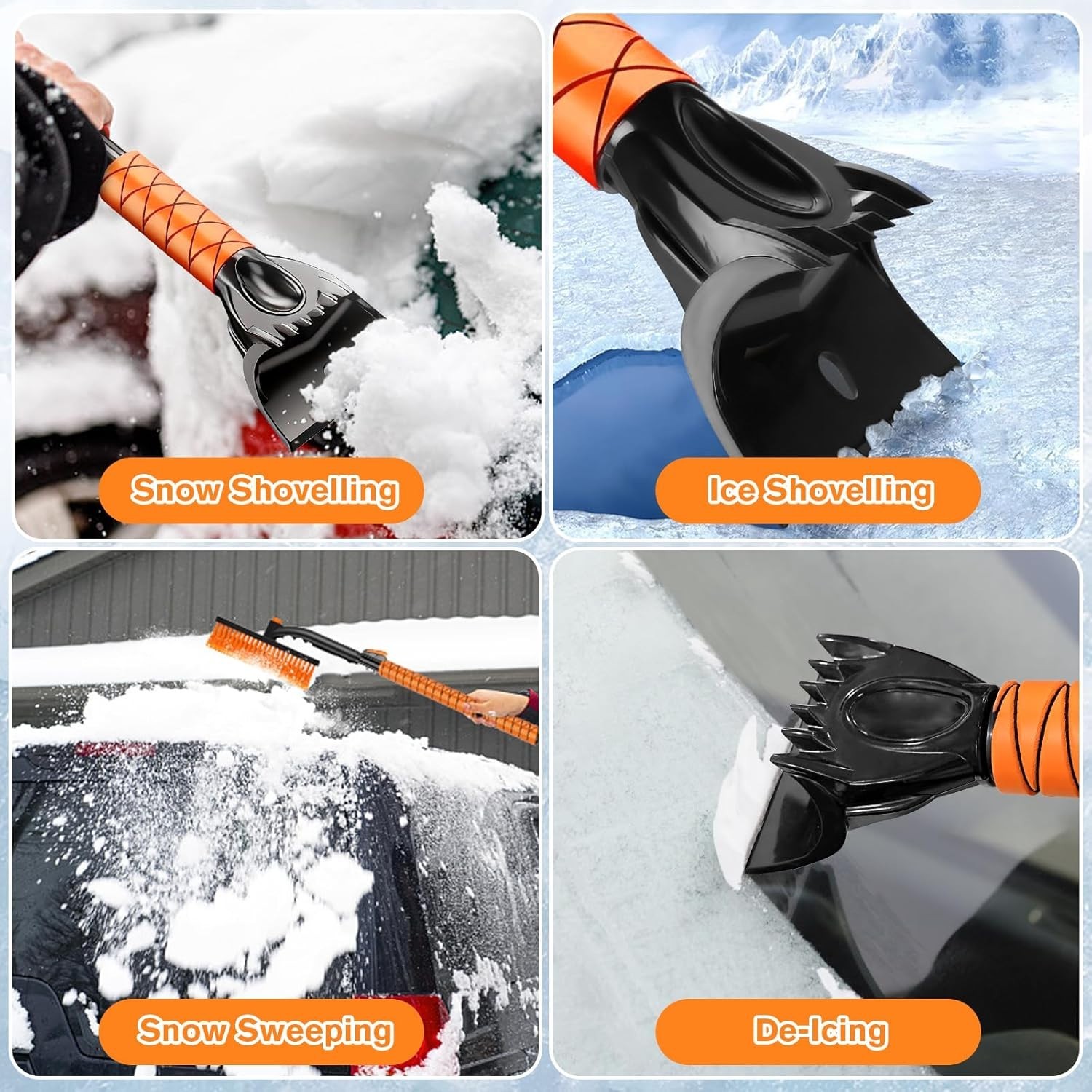 Extendable and Ice Scraper for Car, 30"-35"-39" Adjustable Long Handle & 4.3"...
