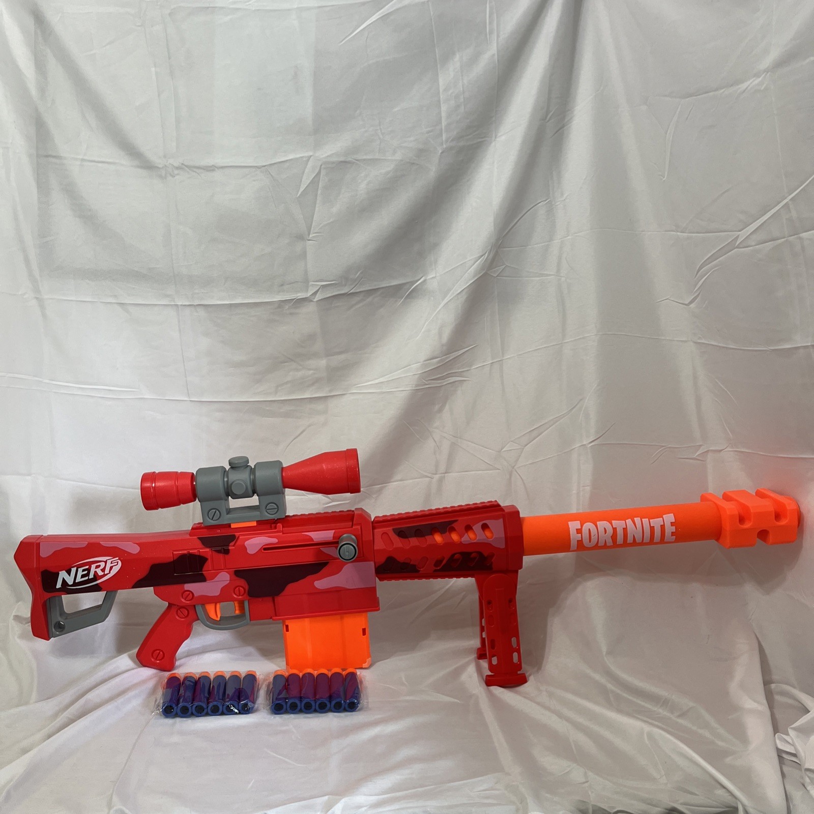 Nerf Fortnite Heavy SR Blaster Mega Dart BMG Sniper Scope Foam Bipod Collector