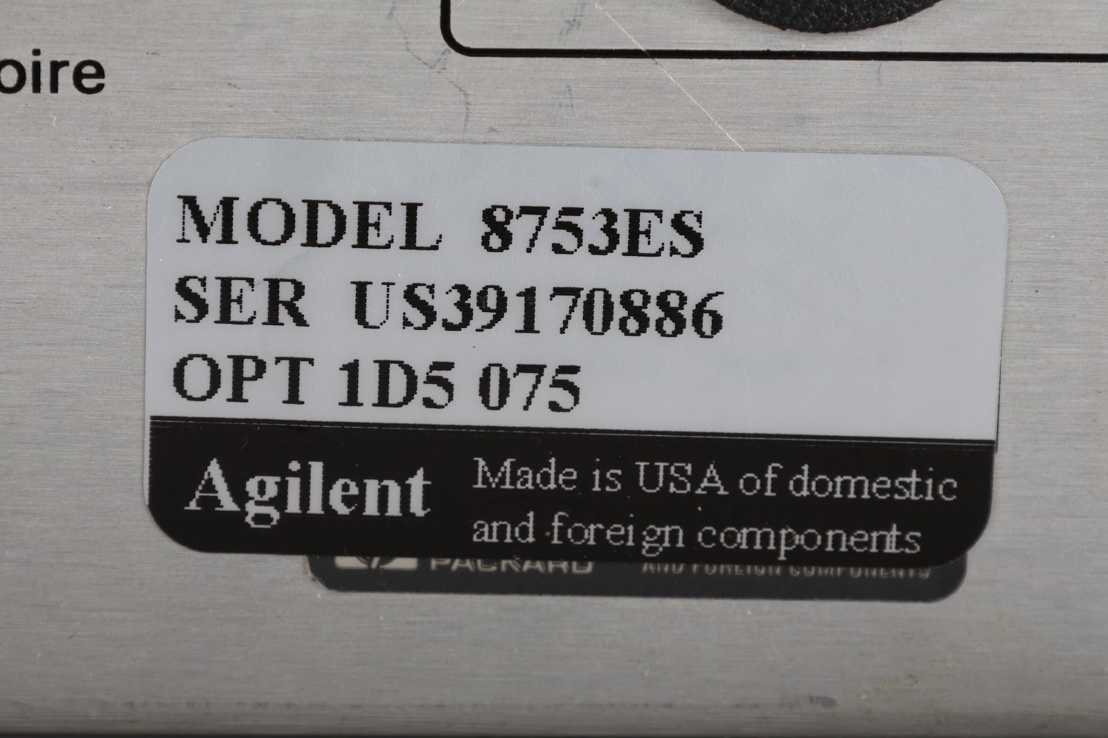 Agilent 8753ES S-Parameter Network Analyzer With Options 1D5 and 075 - Fair