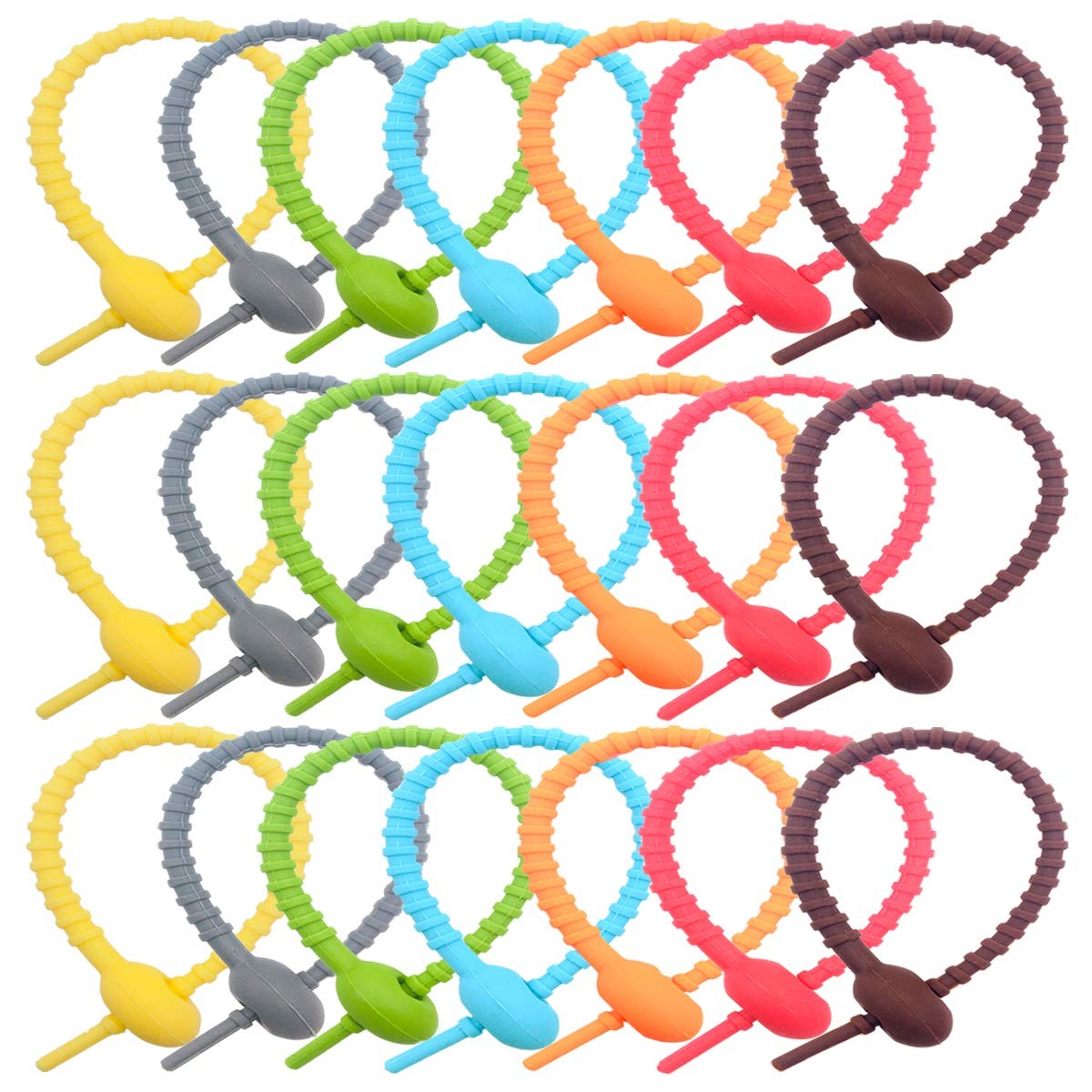 21 Pcs Colorful Silicone Ties Bag Clip, 8.26 Inch Reusable Rubber Zip Ties for C